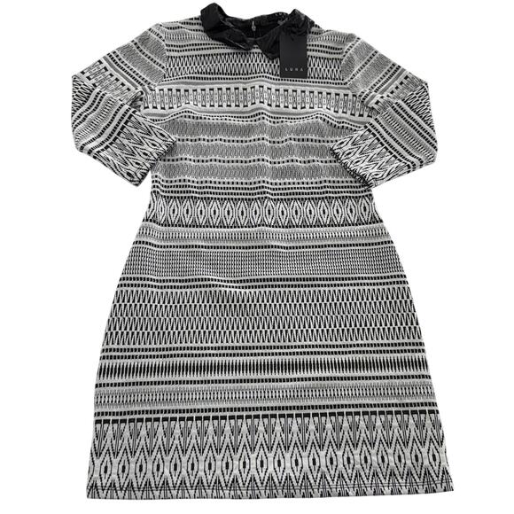 Luna Dress Womens Large Geometric Pattern 3/4 Sleeve Stretch Collared NWT - Picture 1 of 8